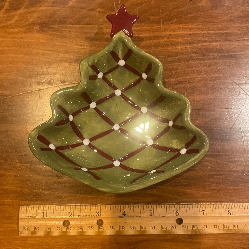 POTTERY BARN Christmas Tree Shape Holiday Bowl Dish Excellent Condition